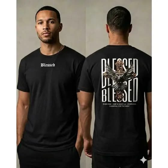 Camiseta Blessed 100% Algodão Oversized Streetwear Unissex Estampa Frente Costas Estilo Rua Retrô Premium Casual