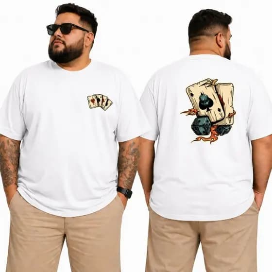 Camiseta Oversized Streetwear 100% Algodão Poker Skull Dados Premium Alta Qualidade Unissex Estilo Moda Urbano