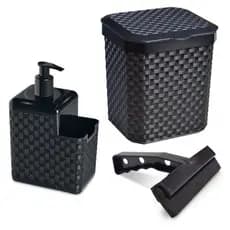 Kit Lixeira Pia 5 Litros + Porta Detergente Sabão + Rodinho de Pia Kit Cozinha 3 Peças