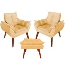 Kit 02 Poltronas Opala + 01 Puff Pés Palito Decoração Para Recepção