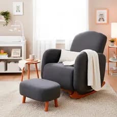 Poltrona Curva Pés Balanço Decoração Para Sala de Espera Tecido Boucle