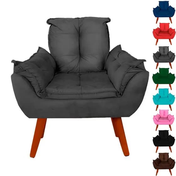 Poltrona Suede Cores Decorativa Luxo Pé Palito Castanho