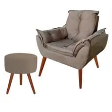 Poltrona Opala Decorativa Para Sala e Quarto Pés Palitos Suede Cores + Puff Decorativo Pés Palito