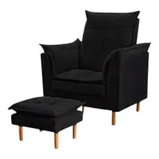 Conj. 1 Poltrona Confortável P/ Amamentação + 01 Puff Pé Palito Tecido Suede Decoração Quarto e Sala