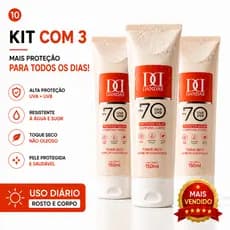 kit 3 Antissinais, Protetor solar DANDAS Fps 70, 150 ml com Toque seco ROSTO E CORPO VEGANO