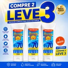 Kit 3 Protetor Solar HAPPY SOL FPS 70 com Repelente 150ml | Facial e Corporal/ TOQUE SECO