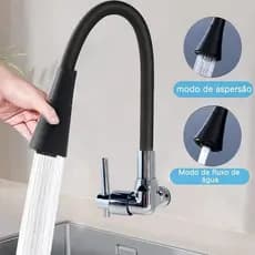 Torneira Cozinha Parede Preta Flexível Duplo Jato Cone 1/4 de Volta
