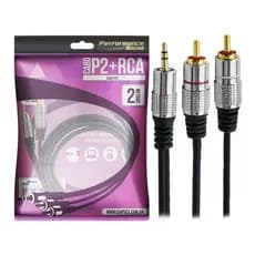 Cabo De Áudio P2 x 2 RCA Profissional Blindado Plug Metal Ouro 2/3/5/10 Metros Chipsce