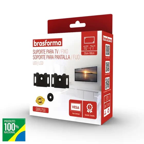 Suporte Para Tv Universal Fixo Led, Lcd, Plasma, 3D e Smart TV de 10” a 71” Brasforma SBRU-951