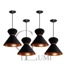 KIT COM 4 PENDENTES MODELO LUXO NA COR PRETO COM BRONZE GR ILUMINAÇÃO