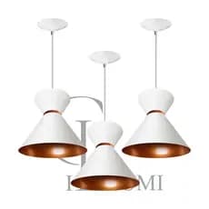 kit com 3 pendentes lustre luxo branco/cobre casa e decoração GR luminarias