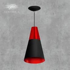 Pendente Lustre New Cone Preto Com Detalhe Em Vermelho Casa E Decoração Envio Imediato RG iluminação