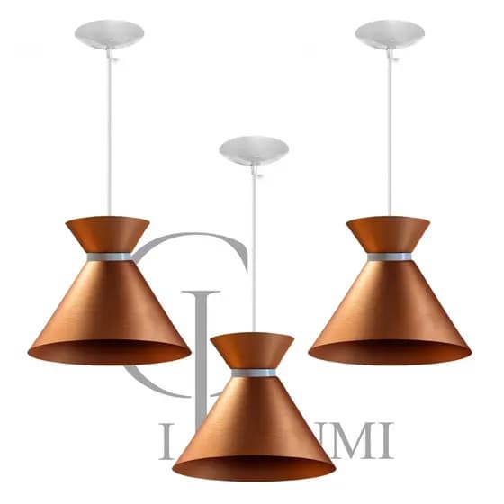 Kit Com 3 Pendentes Lustres 100% Alumínio Luxo Cobre com Cobre GL ilumi. Envio imediato!