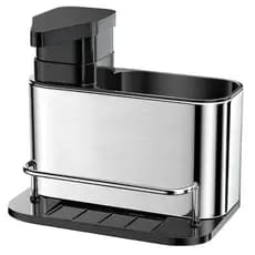 Dispenser Detergente Inox 3 em 1 Porta Esponja Organizador de Pia Powermaid Com Drenagem Cozinha Luxo Prata