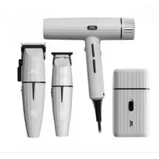 Combo Profissional JRL Ghost3 Branco Corte Acabamento Shaver + Secador 127V com Base Carregadora Original Pontente Pro