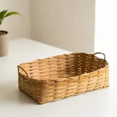 Cesta Organizadora Retangular com Alça Bambu Decorativo Multiuso 40x23cm