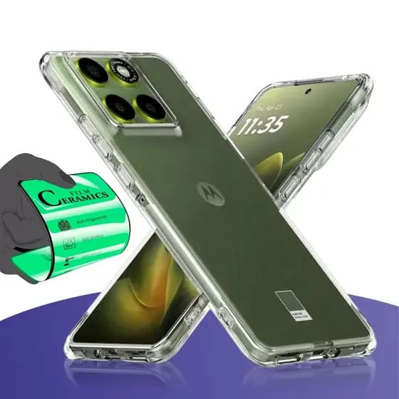 Capa Capinha Anti Queda Transparente + Película Para Moto Edge 70 5G