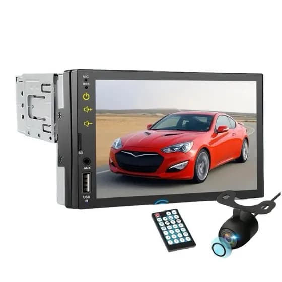 CENTRAL MULTIMÍDIA MP5 1DIN 7 POLEGADAS TELA PARA BAIXO COM BLUETOOTH, RÁDIO + CÂMERA DE RÉ