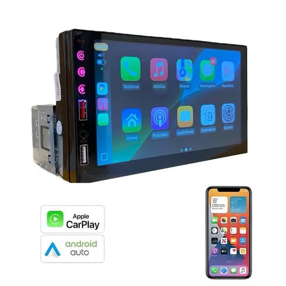 Central Multimídia Mp5 1Din 7 Polegadas com espelhamento sem fio, CarPlay , Bluetooth, Rádio