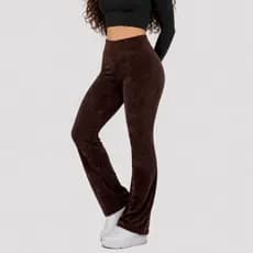 Calça Flare De Veludo Cotelê Inverno Casual Cintura Alta