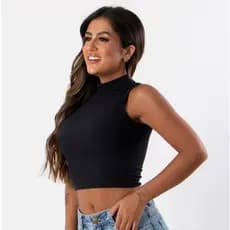 Cropped Gola Alta Canelado Regata Sem Manga Feminino