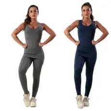 Kit 2 Macacão Com Saia Tapa Bumbum fitness Academia