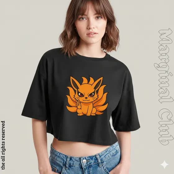Cropped Feminino Kyuubi Naruto - 100% Algodão Estampado Anime