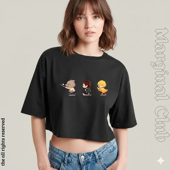 Cropped Feminino Demon Slayer Tanjiro Zenitsu Inosuke - 100% Algodão Estampado Anime