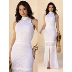 Vestido Longo Tricot Linha Golinha Alta Elegante Praia