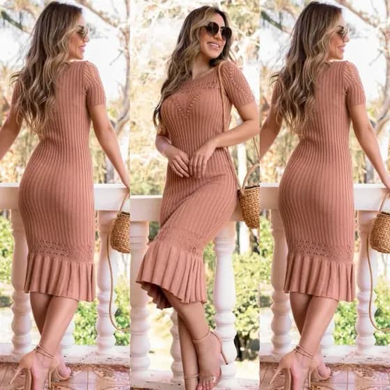 Vestido Tricot Modal Sereia Babado 174