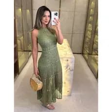 Vestido Feminino Midi Tricô Com forro Elegante Verão FestasPraia Casamento Formatura São João Festa Junina
