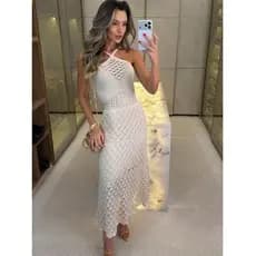 Vestido Feminino Midi Tricô Com forro Elegante Verão Festas  Praia Natal Ano Novo Réveillon