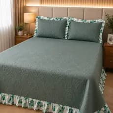 Cobre Leito Exclusive Home Matelassê Ultrassônico com Babado Estampado –Luxo Premium