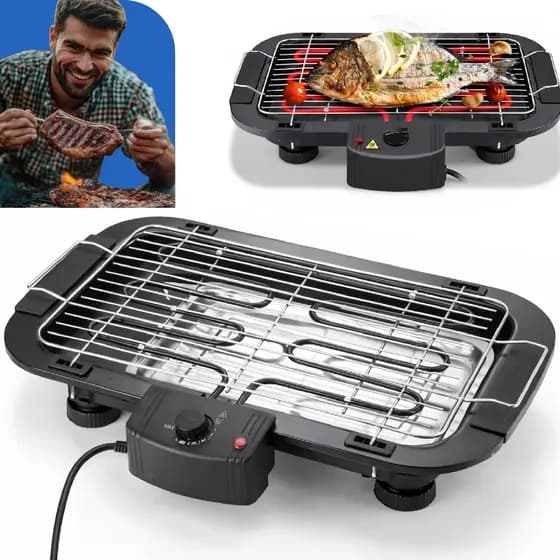 Churrasqueira Grill Elétrico Compacta Portátil Grelha De Inox Desmontável Cozinha Apartamento Sem Fumaça Linha Top