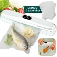 Maquina Seladora Embaladora De Alimentos A Vácuo Com Timer Digital Tamanho Compacto + 10 Sacos De Reposição
