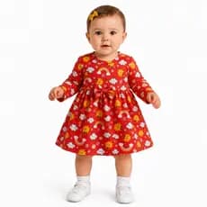 Vestidio Infantil Menina Estampado Sol e Nuvens Confortável Tam 1 ao 2