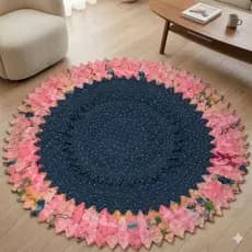 Tapete Artesanal Redondo 120cm Feito em Retalhos com Biquinhos – Decoração Aconchegante e Delicada