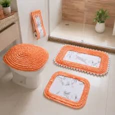 Kit Tapete para Banheiro Artesanal  3 / 4 ou 5 Peças Decorativo Frufru – Percal com Acabamento Canelado
