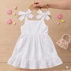 Vestido Infantil Branco Laíse com Forro + Saia Tricoline | 2 Bolsos | 1 a 2 Anos