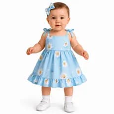 Vestido Infantil Estampado Delicado | Crepe Santorine | Leve e Fresco | 1 a 2 Anos
