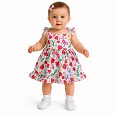 Vestido Bebê Menina Estampa Fofa | Crepe Santorine | Confortável | 1-2 Anos