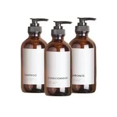 Kit Banheiro Minimal Shampoo Condicionador E Sabonete Frasco Dispenser Âmbar Banheiro Sanchz Design