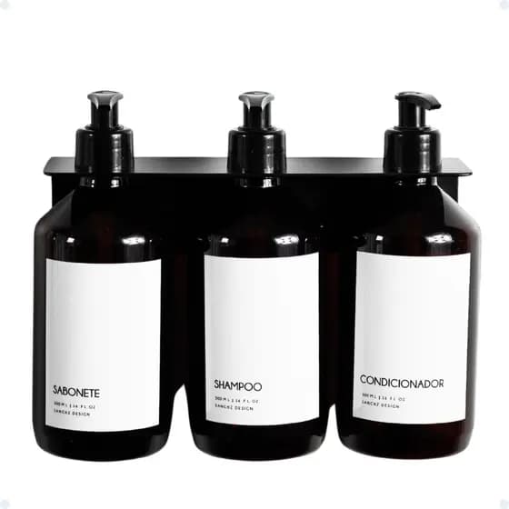 Kit 3 Frascos Organizadores Âmbar Para Produtos E Suporte Porta Shampoo Condicionador Sabonete
