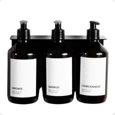 Kit 3 Frascos Organizadores Âmbar Para Produtos E Suporte Porta Shampoo Condicionador Sabonete