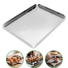 Bandeja em Aço Inox 35x25cm Canto Aberto Pães Doces Servir