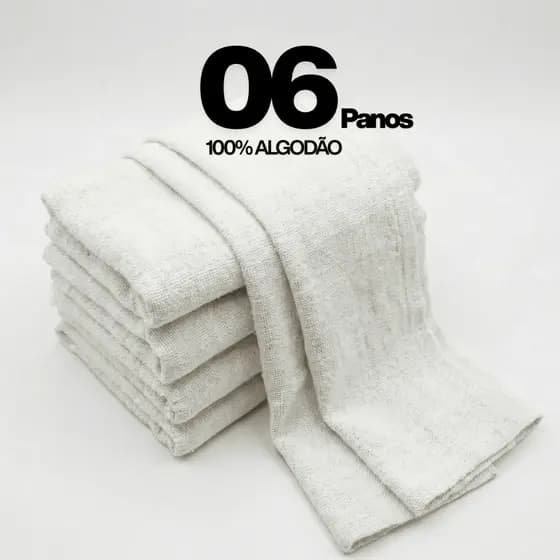 Kit 6 Panos De Chão Alvejado Branco Grande 62x42 Saco Duplo 100% Algodão Reforçado Atacado