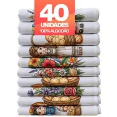 Kit 40 Panos de Prato Estampados 100% Algodão com Bainha Atacado Revenda
