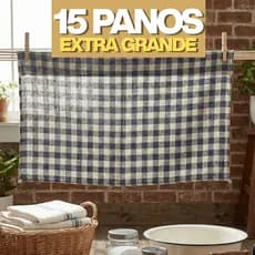 15 Panos de Chão Xadrez 70x45cm Extra Grande 100% Algodão | Borda Overloque | Alta Absorção