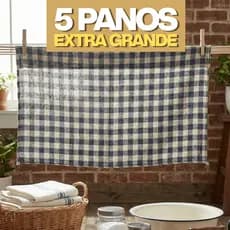 Kit 5 Panos de Chão Xadrez 70x45cm Extra Grande 100% Algodão | Borda Overloque | Absorção Alta