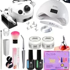 Kit Completo Alongamento Unha Gel e Fibra com Motor 50.000RPM  Nail Drill Profissional Manicure